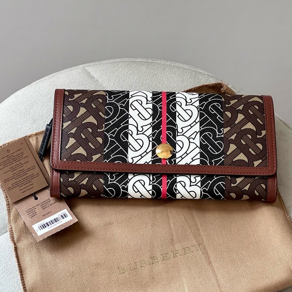 Burberry E-Canvas TB Monogram Stripe Continental Wallet In Bridle Brown - Picture 14 of 14